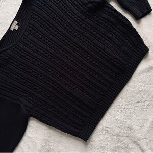 J. Crew Point Sur Boxy Pointelle Chunky Knit Pullover Sweater Black Small Sz S